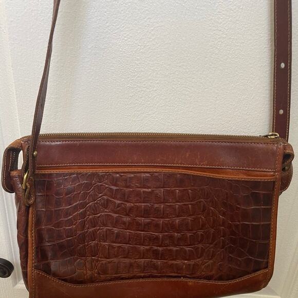 Brahmin Croc print shoulder bag brown vintage Needs TLC - Picture 3 of 16